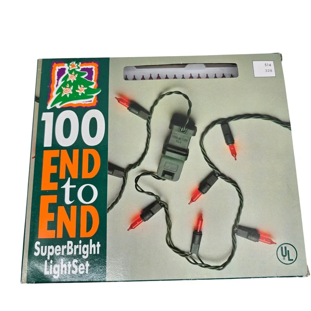 Vintage 1991 Target SuperBright 100 Red Christmas Lights End to End 47.5ft 100ct